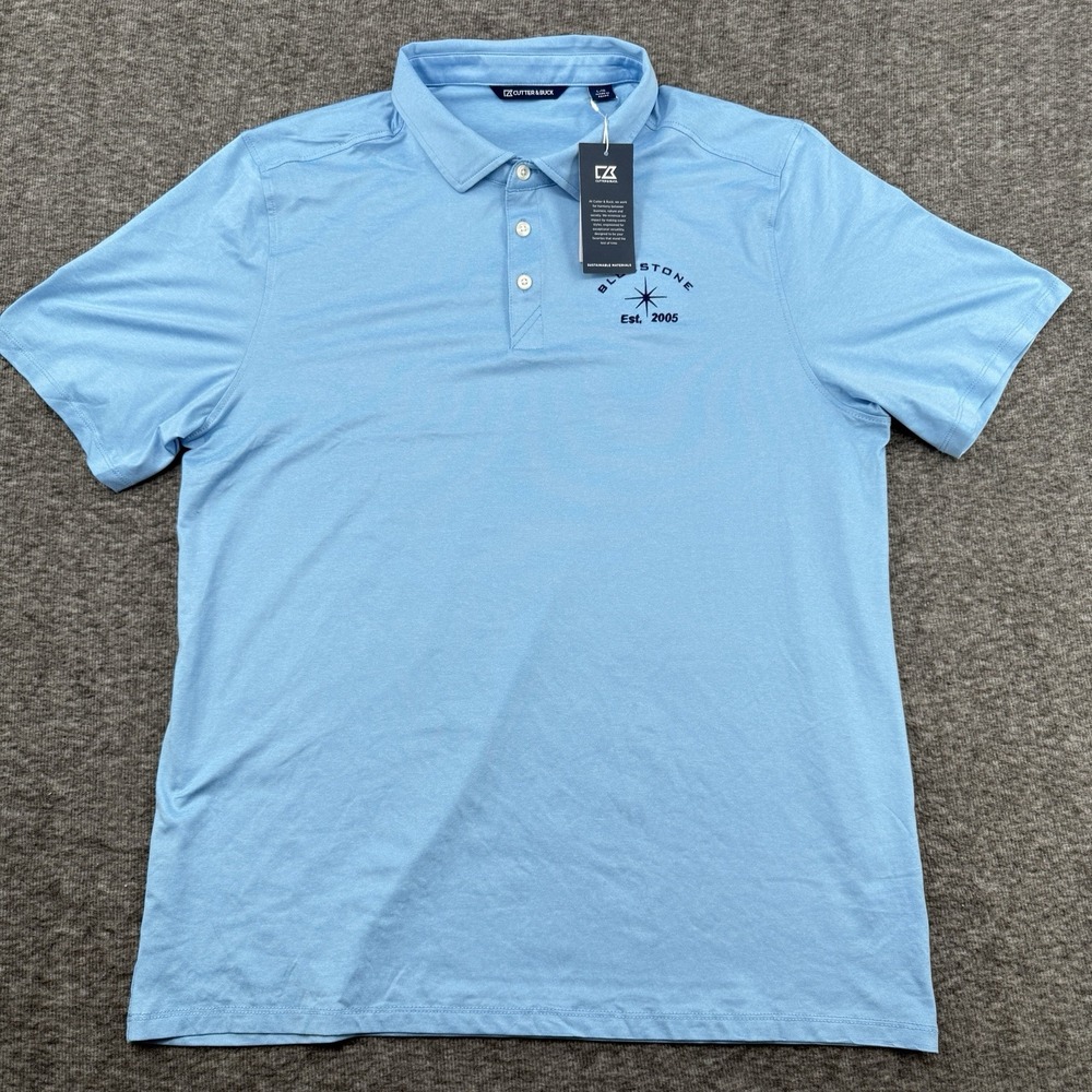 NWT Cutter & Buck Polo Shirt Men's Large Light Blue Heather Golf Bluestone Logo